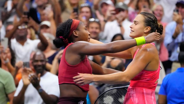 Coco Gauff  hugs Aryna Sabalenka after their U.S. Open final match.